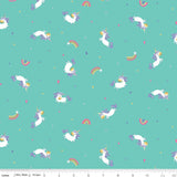 Unicorn Kingdom Toss Teal from Riley Blake Sold by the Half Yard
