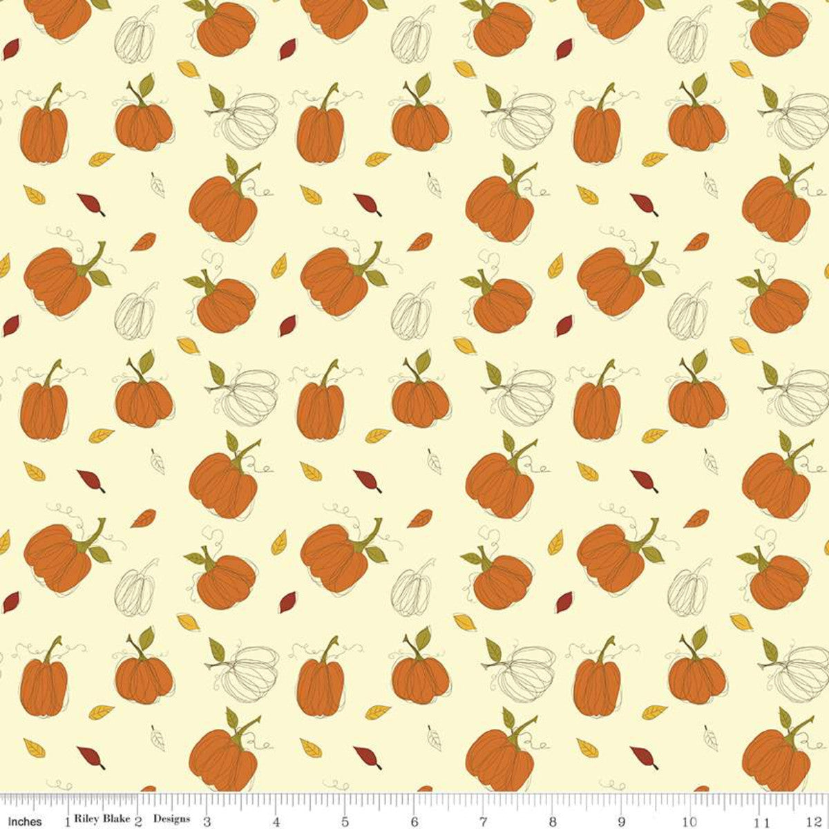 Adel in Autumn Pumpkins Cream from Riley Blake Sold by the Half Yard