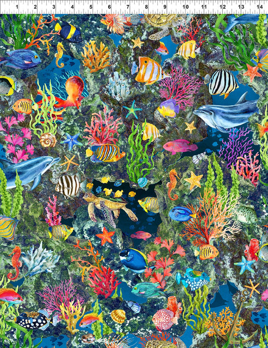 Remnant ~ 12.5" Calypso II Reef Blue by In The Beginning Fabrics