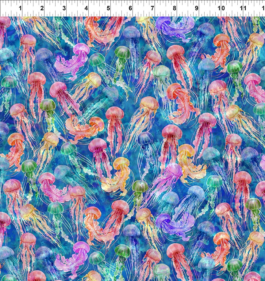 Calypso II Jellyfish Blue by In The Beginning Fabrics Sold by the Half Yard