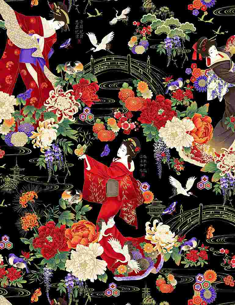 Geishas in Garden Allover from Timeless Treasures Sold by the Half Yard