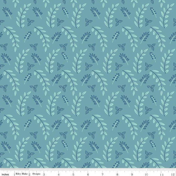 Poppy and Posey Leaves Teal from Riley Blake Sold by the Half Yard