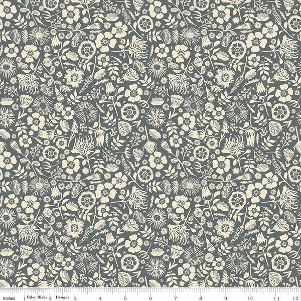 Meadow Lane Floral Imprint Gray from Riley Blake Sold by the Half Yard