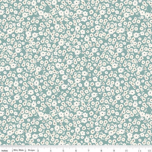 Gingham Gardens Blossoms Teal from Riley Blake Sold by the Half Yard