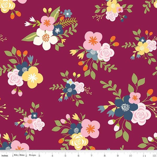 Bloom and Grow Main Burgandy from Riley Blake Sold by the Half Yard