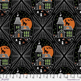 Scaredy Cats Haunted House Black by Rachel Hauer for FreeSpirit Fabrics Sold by the Half Yard