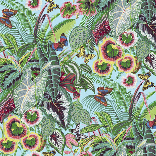 Treasure Island Tropical Leaves Aqua by Snow Leopard Designs for FreeSpirit Sold by the Half Yard