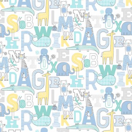 25" remnant Teal White from Adorable Alphabet by Jessica Flick ~ Benartex