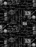 Fancy Script Text (Black) from Timeless Treasures Sold by the Half Yard