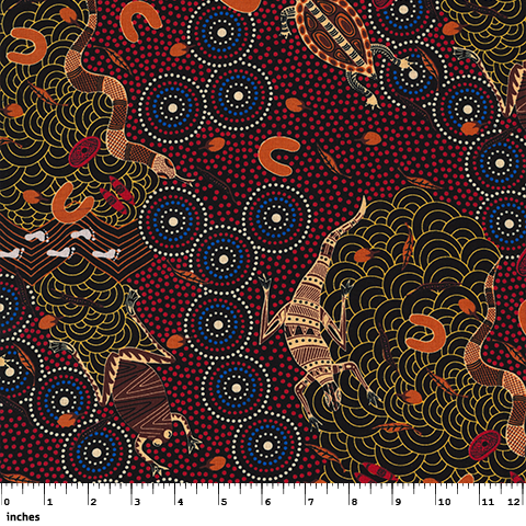 Around Waterhole Red from M&S Textiles Australia Sold by the Half Yard