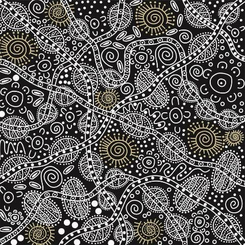 Bush Tucker Black by M&S Textiles Australia Sold by the Half Yard