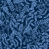 Fern Garden Navy/Blue by Kanvas Studio for Benartex Sold by the Half Yard