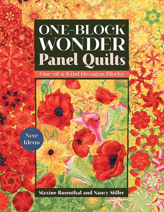 Quilt pattern book cover: One-Block Wonder Panel Quilts with red floral art