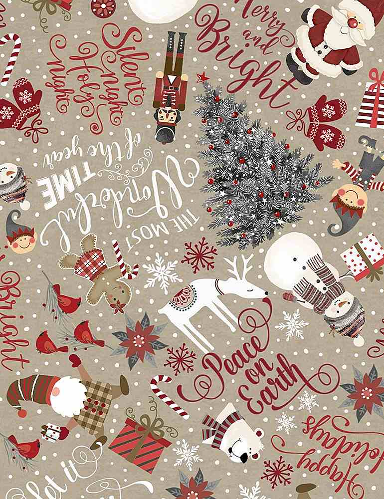 Christmas Words and Snowmen Natural from Timeless Treasures Sold by the Half Yard