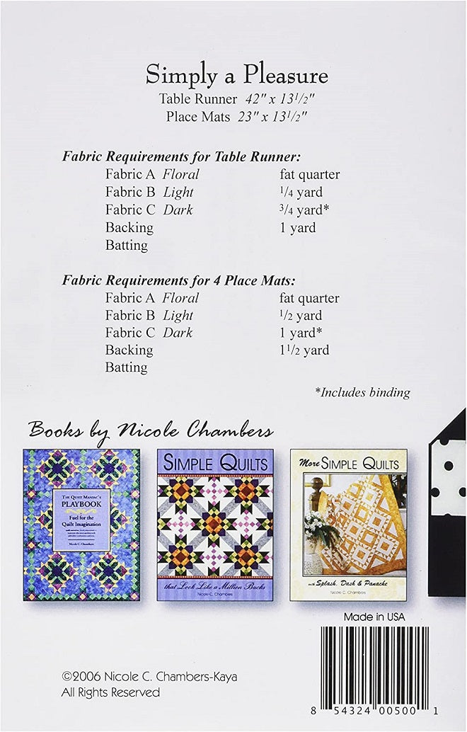 Simply a Pleasure Quilt Pattern - Table runner or Placemats