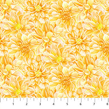 Morning Blossom Dahlia Toss Yellow by Northcott Sold by the Half Yard