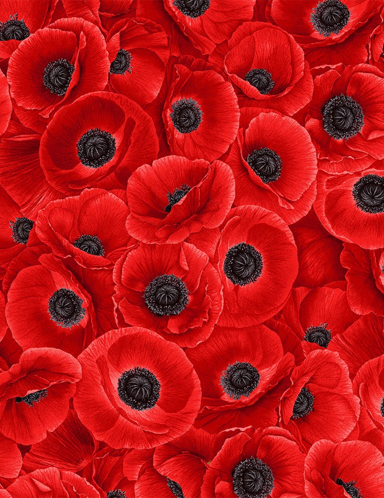 Packed Red Poppies from Timeless Treasures Sold by the Half Yard