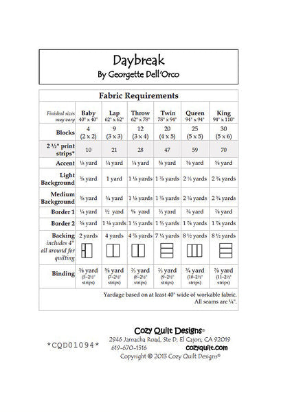 Daybreak Cozy Quilt Designs Quilt Pattern