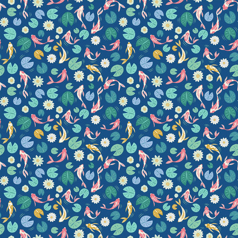 Pond Tales Navy Fish 90601-45 from Northcott Sold by the Half Yard