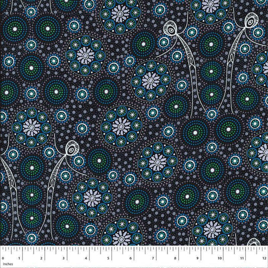 Gathering Bush Tucker - Black from M&S Textiles Australia Sold by the Half Yard