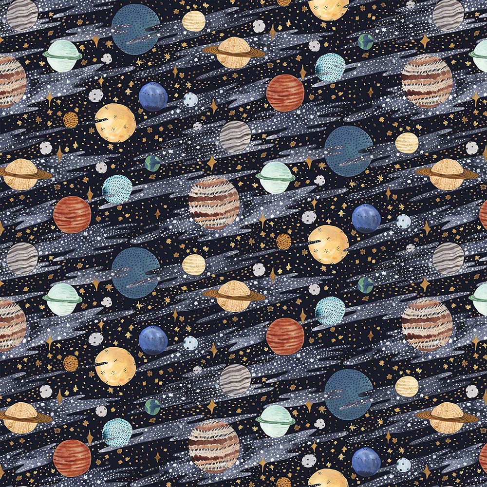 FIGO Galaxies Planet Toss Navy 90575-49 from Northcott Sold by the Half Yard