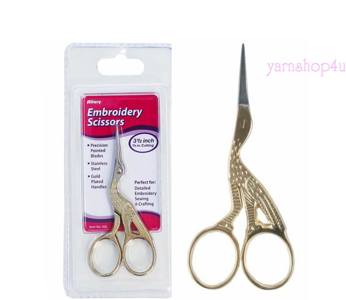 Allary Ultra Fine 3.5” Stork Embroidery Scissors Gold