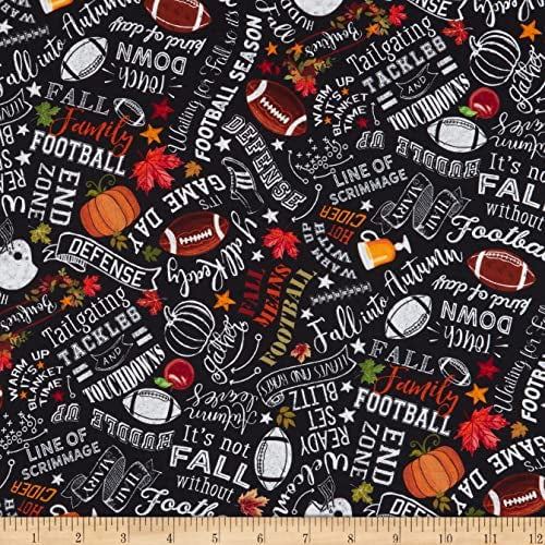 Timeless Treasures Digital Football Season Fall Football Chalkboard Text Black Sold by the Half Yard