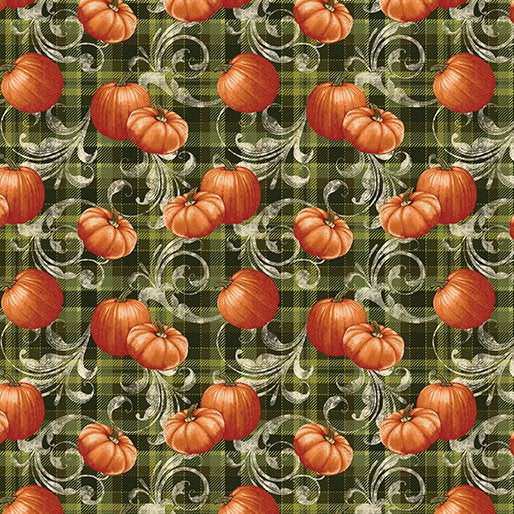 Turkey Time Pumpkin Plaid Scroll by Benartex Sold by the Half Yard