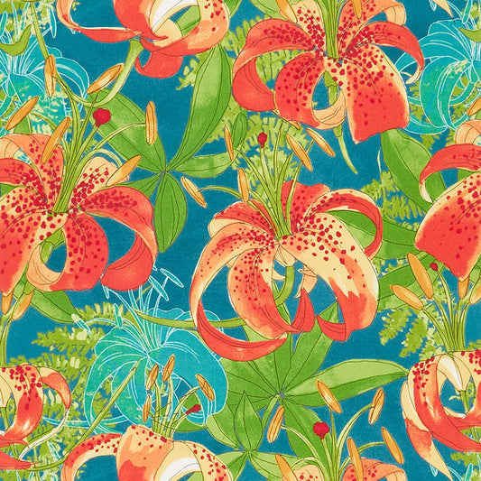 last chance cut Carolina Lillies Teal from Moda Fabrics