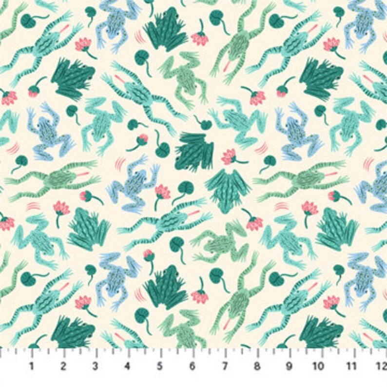 Pond Tales Mint Frogs 90605-60 from Northcott Sold by the Half Yard