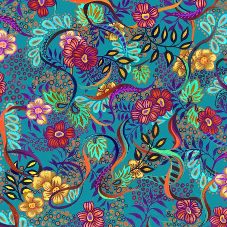 Night Blooms Floral Blue from Oasis Fabrics Sold by the Half Yard