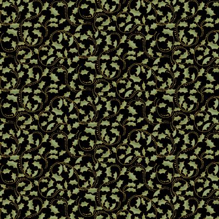 Ebony Golden Leaf Scroll w/Metallic # 2657MB-98 by Benartex Sold by The Half Yard