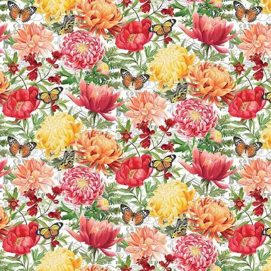 Morning Blossom White Main Floral by Northcott Sold by the Half Yard