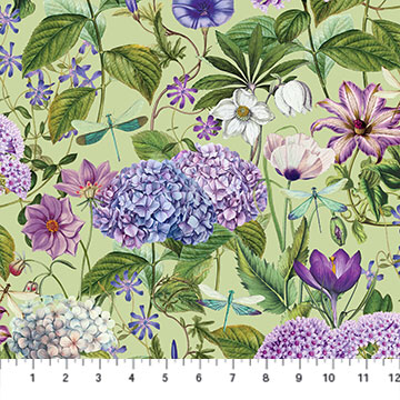 Flamingo Bay Large Packed Floral Blue Purple Multi from Northcott Sold by the Half Yard