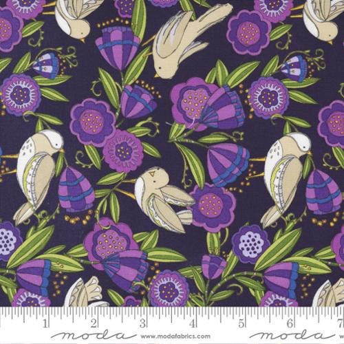 Pansy's & Posies Amethyst Birdies in the Posies by Moda Fabrics Sold by the Half Yard