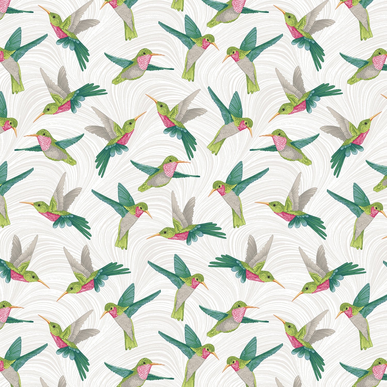 White Hummingbird & Wave from the Hummingbirds & Honeysuckle Collection for Benartex Sold by the Half Yard
