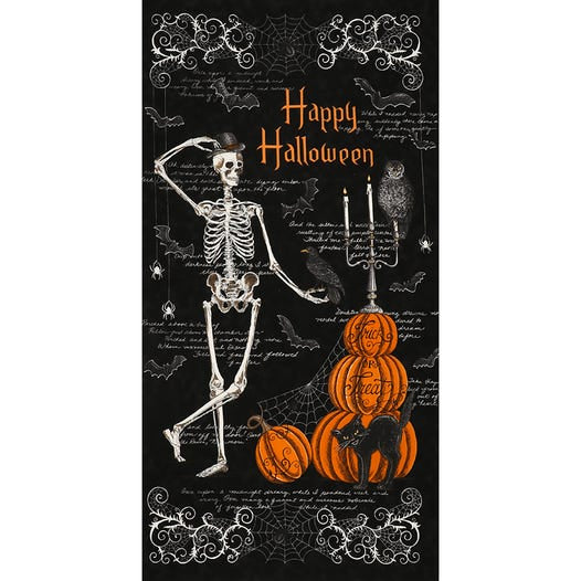 Ghostly Greetings Midnight Black Quilt Panel SKU# 56040-13 from Moda F