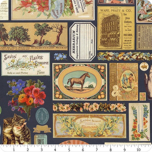 Junk Journal Midnight Flat Lay Yardage 7410-18 by Moda Fabrics Sold by the Half Yard