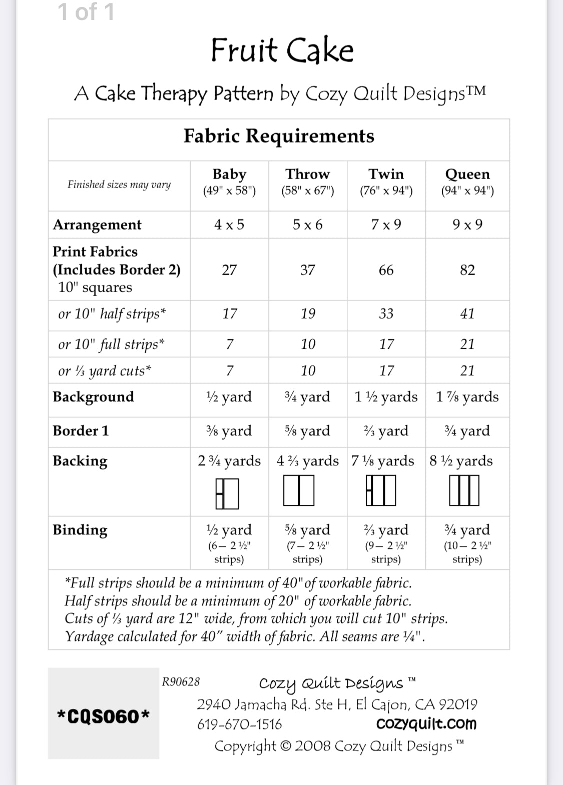 Fruit Cake Layer Cake Pattern from Cozy Quilt Designs