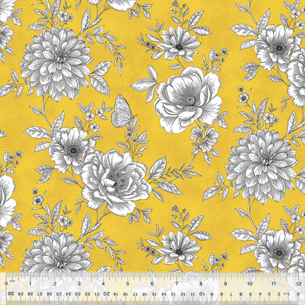 Belle Enchanted Garden Yellow by Windham Fabrics Sold by the Half Yard