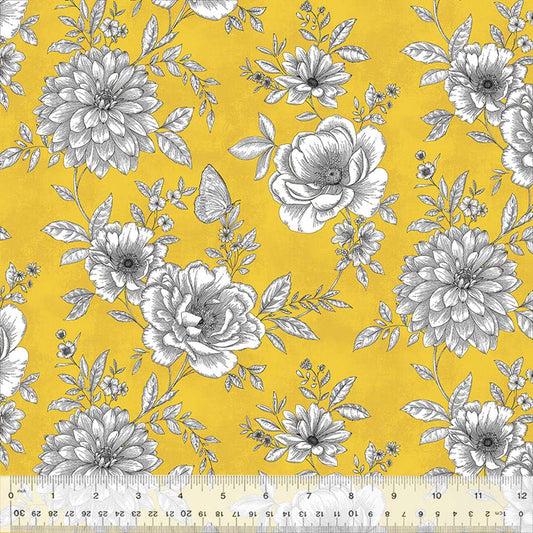 Belle Enchanted Garden Yellow by Windham Fabrics Sold by the Half Yard