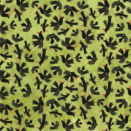 Halloween Whimsy Birds Green  by Riley Blake