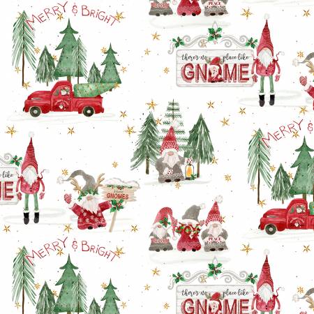 Gnomes Home Tree Farm Multi All Over Gnomes by Audrey Jeanne for P&B Textiles Sold by the Half Yard