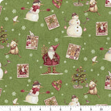 Postcard Christmas Mint Holiday Toile  by Cloth Works Sold by the Half Yard