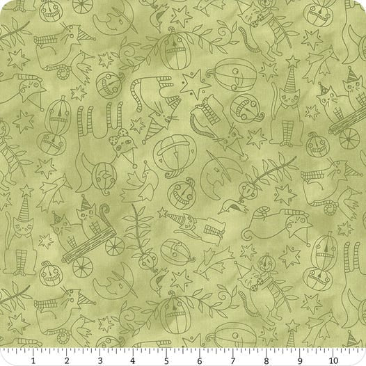 1 Yard Cut Halloween Whimsy Icons Green  by Riley Blake