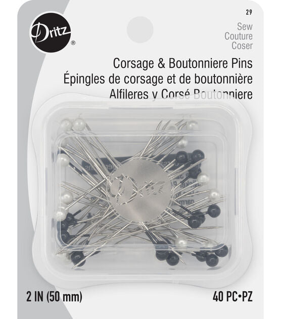 Dritz 2" Corsage & Boutonniere Pins, Black & White, 40 pc