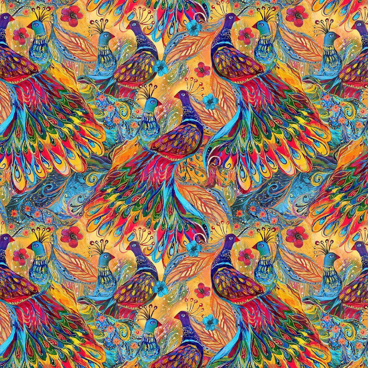 Painted Peacocks Multi Color from Timeless Treasures Sold by the Half Yard