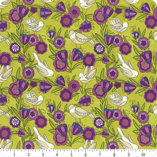 Pansy's & Posies Leaf Birdies in the Posies by Moda Fabrics Sold by the Half Yard