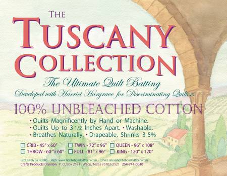 Throw Size Batting Tuscany Unbleached Cotton 60in x 60in