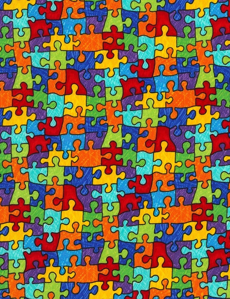 Crayon Party Puzzle Pieces from Timeless Treasures Sold by the Half Yard